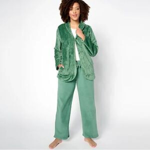 Muk Luks Dimple Plush Top & Straight Leg Lounge Pant Forrest Green L NWT IN‎ PKG